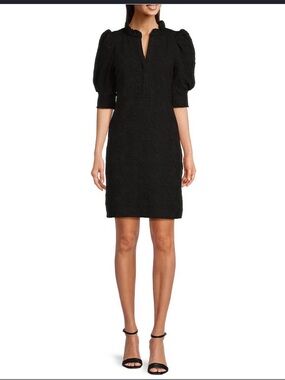 0002 Lilly Pulitzer Elsey Pucker Jacquard Split V-Neck Elbow Sleeve Shift Dress
